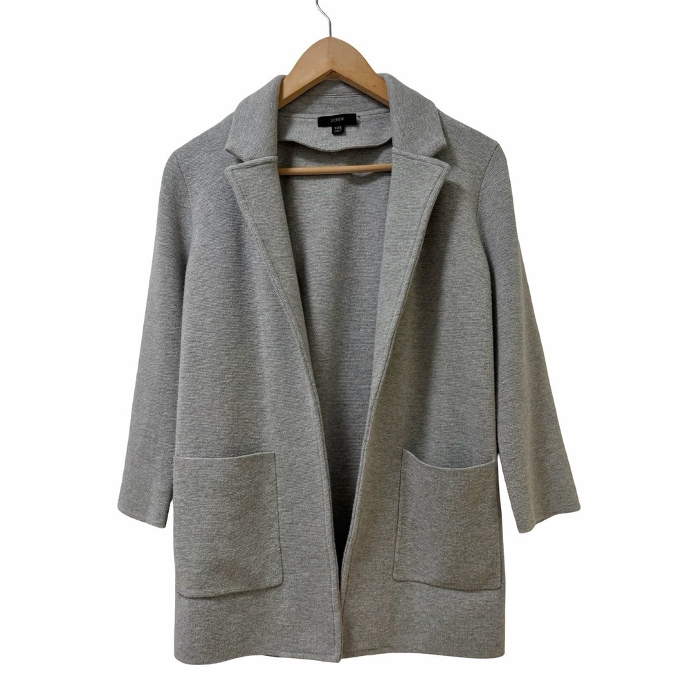 J Crew Womens Schoolboy Knit Open Front Wool Blend Blazer Size XXS Gray Academia